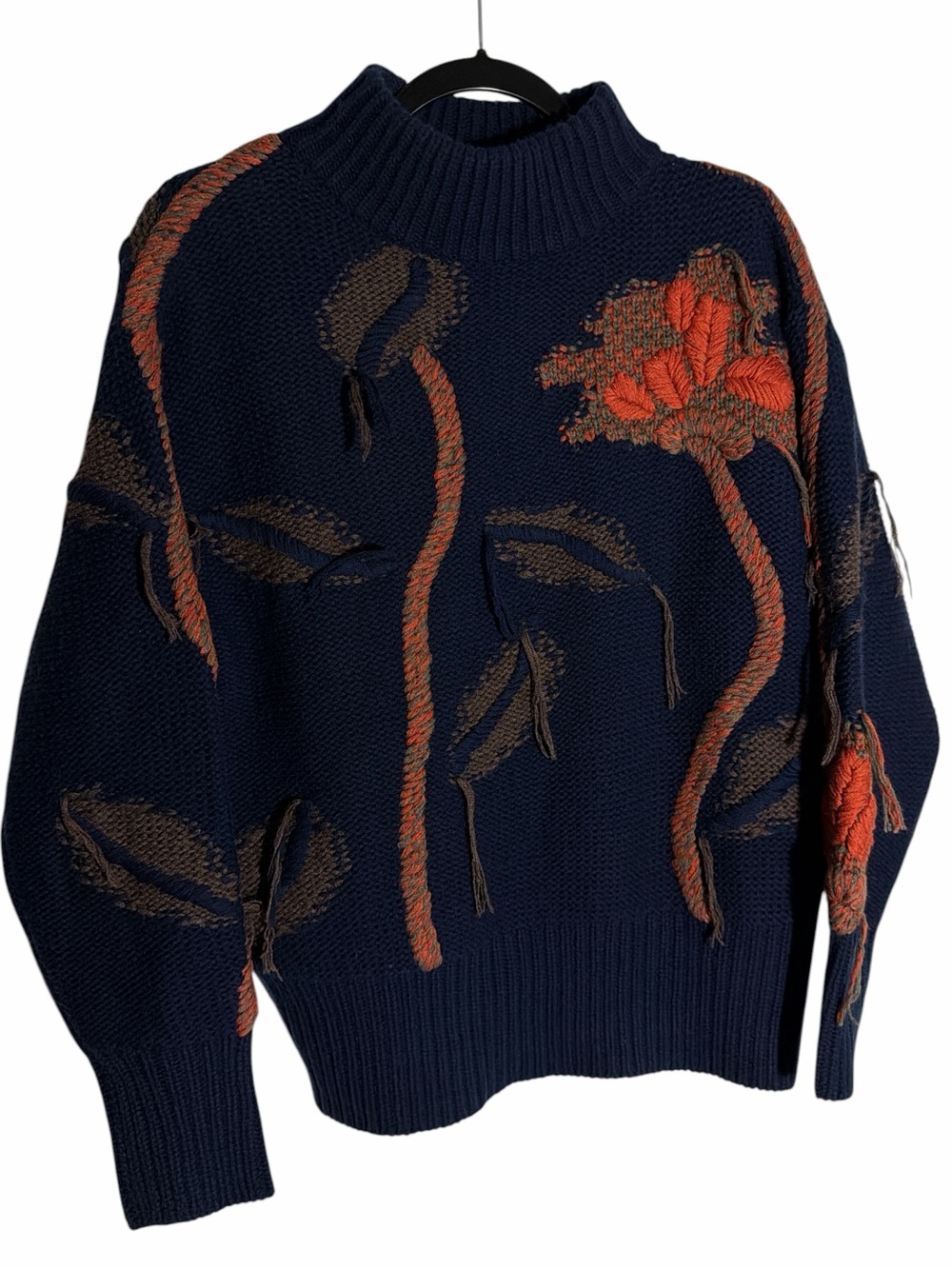 Knit Sweater size Small blue orange flower art knit 90% wool 10% cashmere
